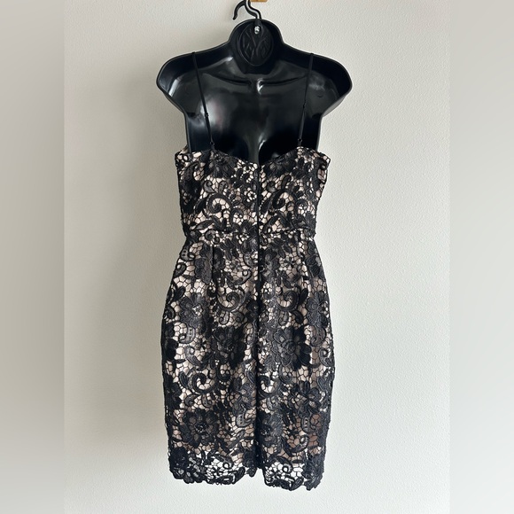 Express Black Floral Lace Overlay Mini Dress – Size 8 – Nude Lining Date Night - Picture 7 of 9